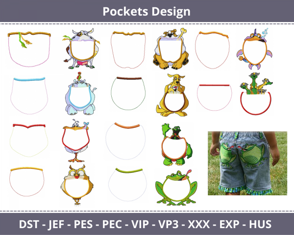 Pocket Machine Embroidery Designs-1 Size-20 Types-instant download