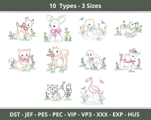 Baby Animal Machine Embroidery Designs-3 Sizes-10 Types-instant download
