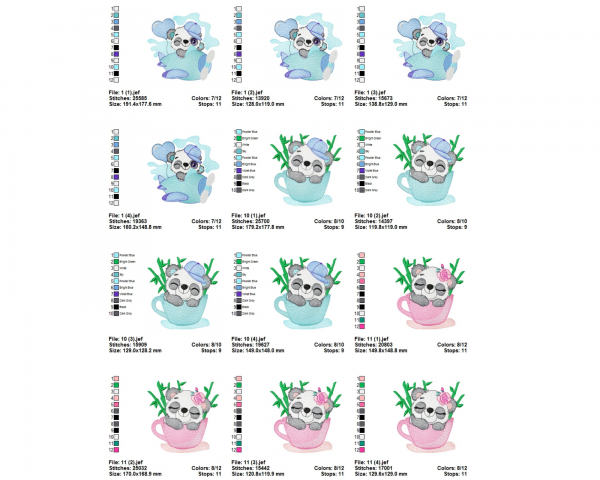 Cute Panda Machine Embroidery Designs-4 Sizes-10 Types-instant download