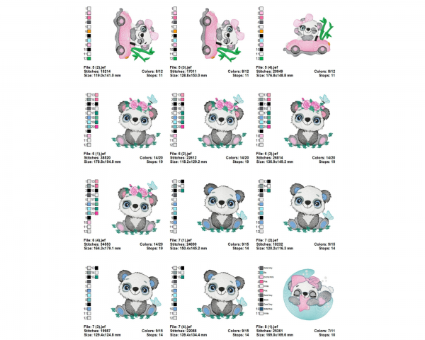 Cute Panda Machine Embroidery Designs-4 Sizes-10 Types-instant download