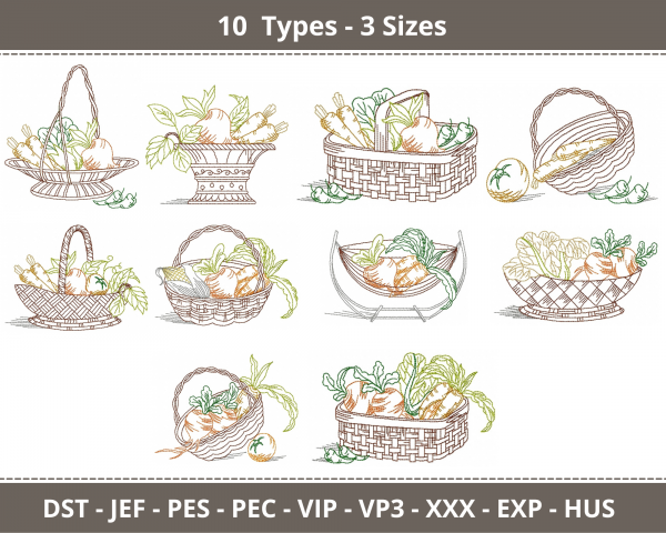 Vegetables Machine Embroidery Designs-3 Sizes-10 Types-instant download