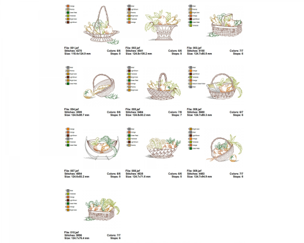 Vegetables Machine Embroidery Designs-3 Sizes-10 Types-instant download