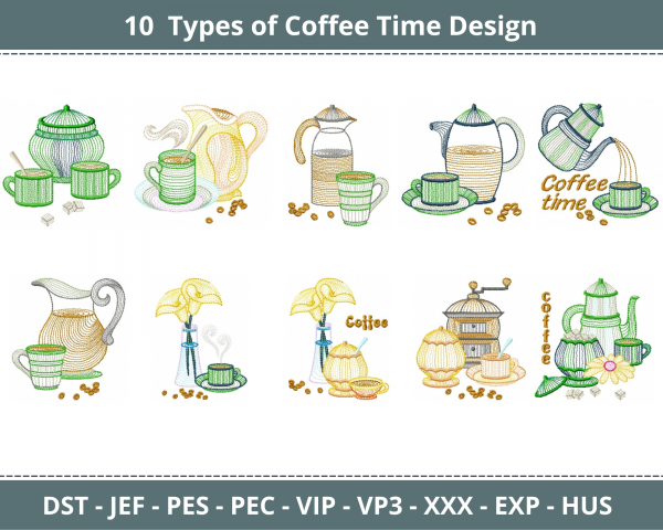 Coffee Time Machine Embroidery Designs-1 Size-10 Types-instant download
