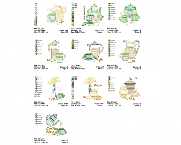Coffee Time Machine Embroidery Designs-1 Size-10 Types-instant download