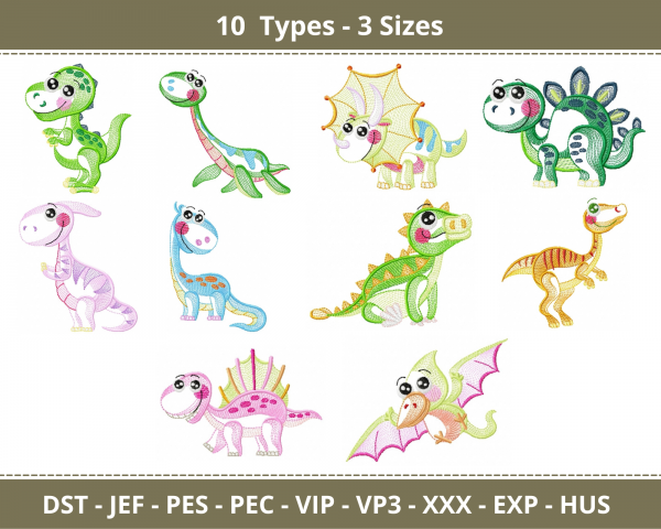 Dinosaur Machine Embroidery Designs-3 Sizes-10 Types-instant download