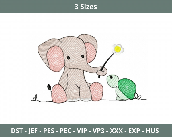 Elephant With Turtle Machine Embroidery Designs-3 Sizes-instant download