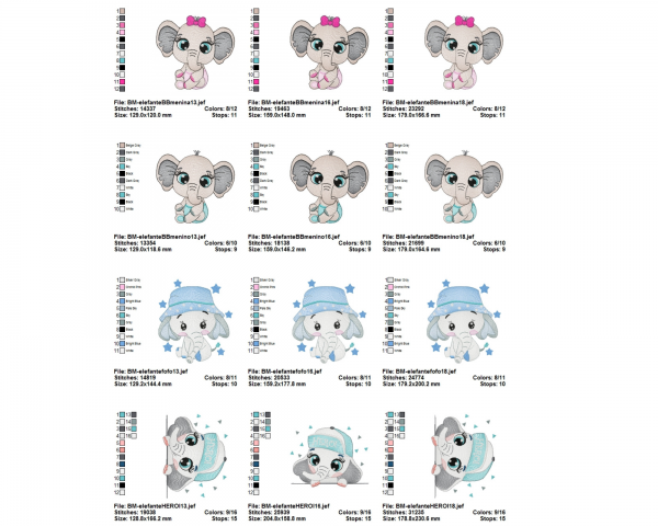 Baby Elephant Machine Embroidery Designs-3 Sizes-8 Types-instant download