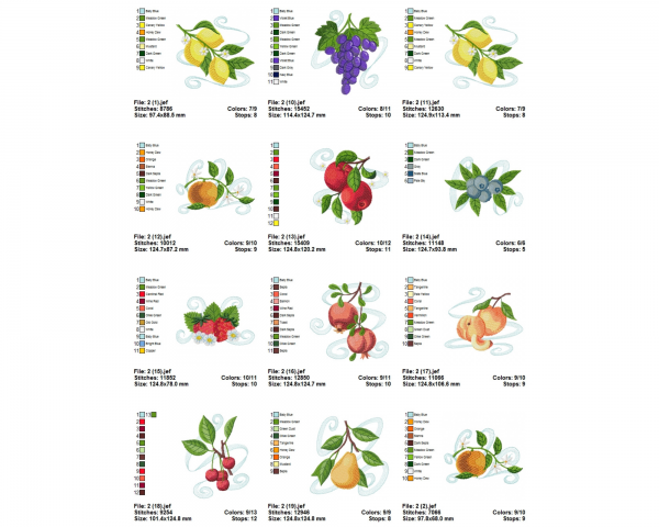 Fruits Machine Embroidery Designs-2 Sizes-10 Types-instant download