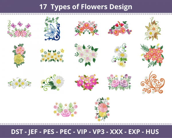 Flowers Machine Embroidery Designs-1 Size-17 Types-instant download