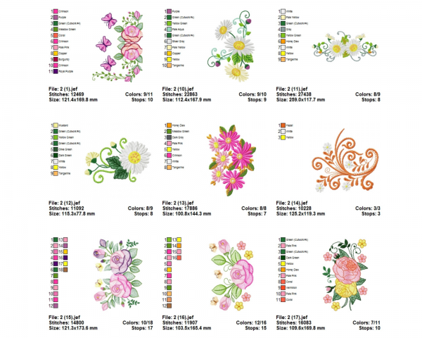 Flowers Machine Embroidery Designs-1 Size-17 Types-instant download