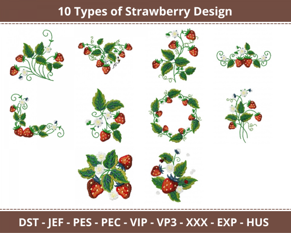 Strawberry Machine Embroidery Designs-1 Size-10 Types-instant download