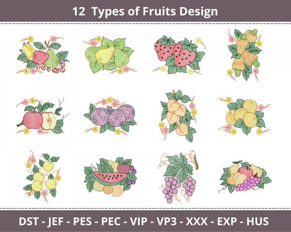 Fruits Machine Embroidery Designs-1 Size-12 Types-instant download