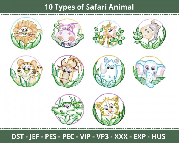 Safari Animal Machine Embroidery Designs-1 Size-10 Types-instant download