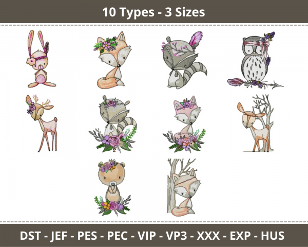 Animal Machine Embroidery Designs-3 Sizes-10 Types-instant download