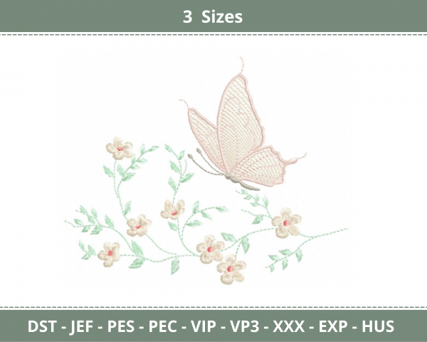 Butterfly With Flowers Machine Embroidery Designs-3 Sizes-instant download