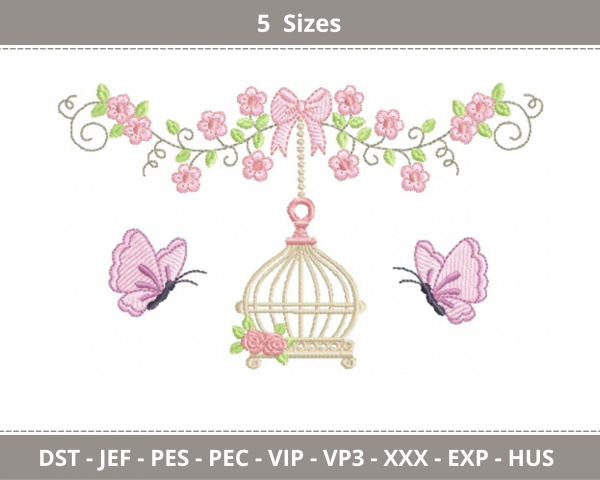 Creative Cage With Butterfly Machine Embroidery Designs-5 Sizes-instant download