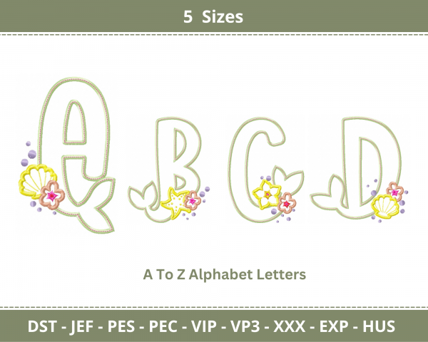 Mermaid Alphabet Machine Embroidery Designs