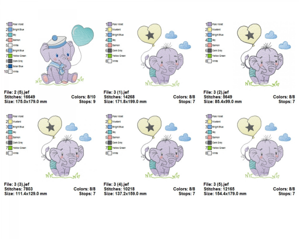 Baby Elephant Machine Embroidery Designs-5 Sizes-3 Types-instant download