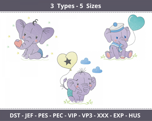 Baby Elephant Machine Embroidery Designs-5 Sizes-3 Types-instant download