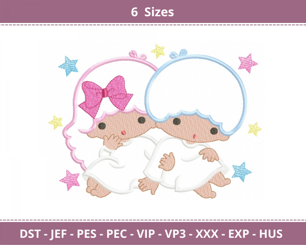 Little Twins Stars Machine Embroidery Designs-6 Sizes-instant download