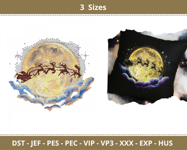 Santa’s Moonlight Flight Machine Embroidery Designs-3 Sizes-instant download