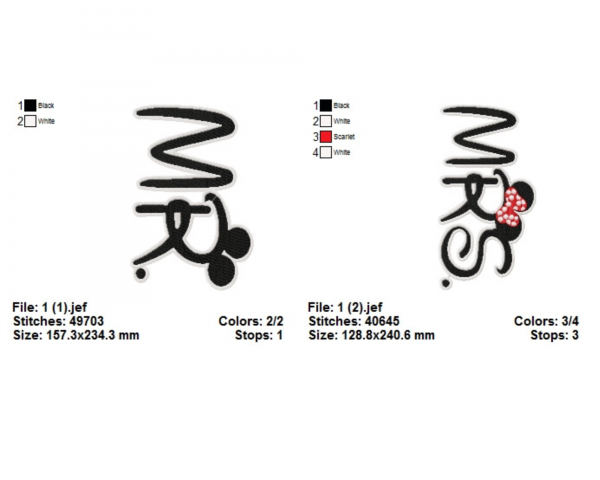 Mr. & Mrs. Mickey Machine Embroidery Designs-1 Size-2 Types-instant download