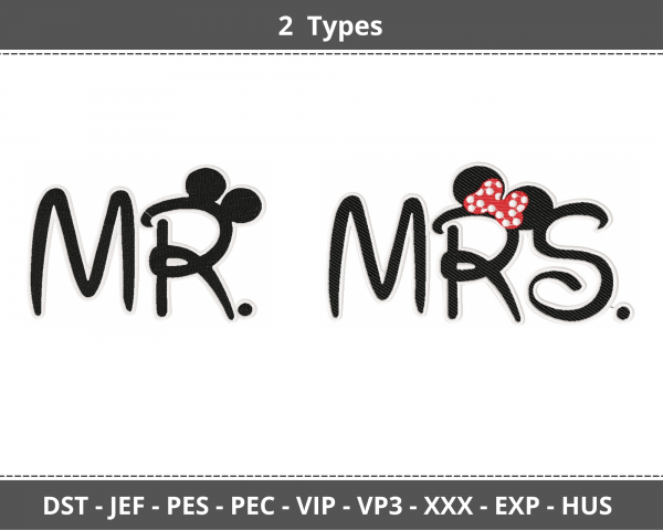 Mr. & Mrs. Mickey Machine Embroidery Designs-1 Size-2 Types-instant download