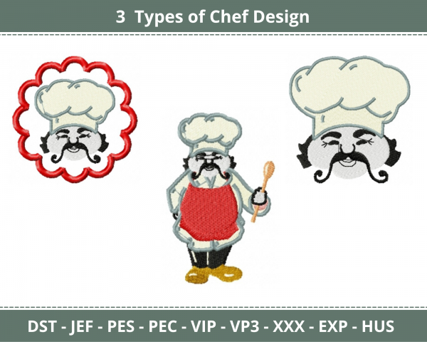 Chef Machine Embroidery Designs-1 Size-3 Types-instant download