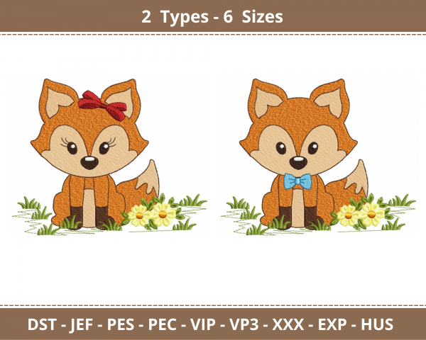 Cute Fox Machine Embroidery Designs-6 Sizes-2 Types-instant download