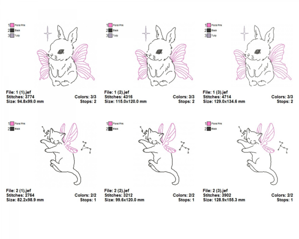 Rabbit & Cat Machine Embroidery Designs-3 Sizes-2 Types-instant download