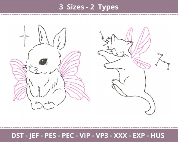 Rabbit & Cat Machine Embroidery Designs-3 Sizes-2 Types-instant download