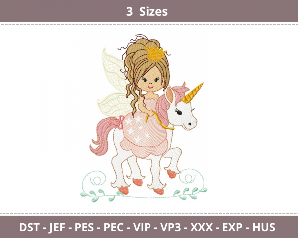 Fairy With Unicorn Machine Embroidery Designs-3 Sizes-instant download