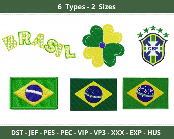 Brazil Logo Machine Embroidery Designs-2 Sizes-6 Types-instant download