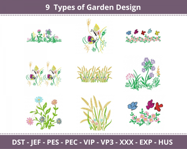 Garden Machine Embroidery Designs-1 Size-9 Types-instant download