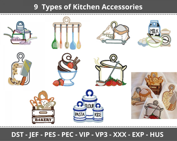 Kitchen Accessories Machine Embroidery Designs-1 Size-9 Types-instant download