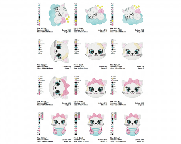Cute Cat Machine Embroidery Designs-3 Sizes-11 Types-instant download