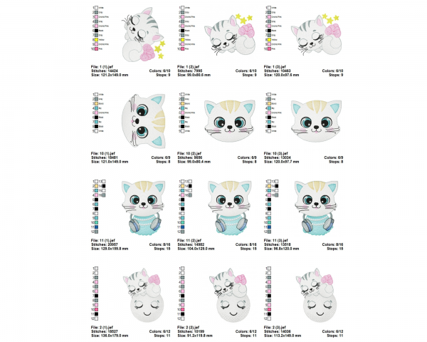 Cute Cat Machine Embroidery Designs-3 Sizes-11 Types-instant download