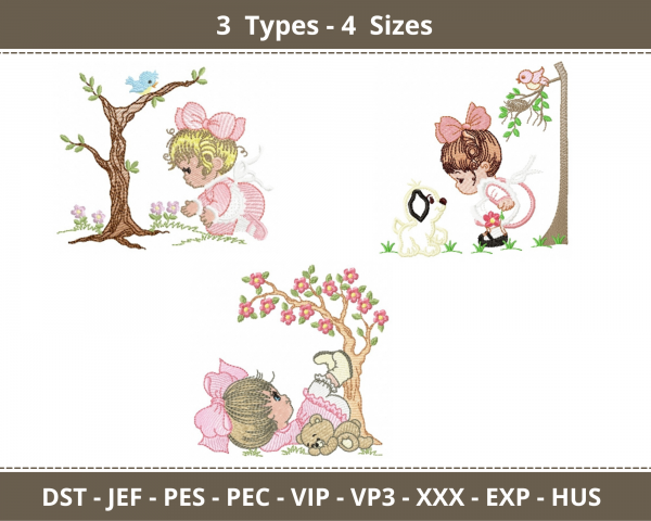 Cute Baby Girl Machine Embroidery Designs-4 Sizes-3 Types-instant download