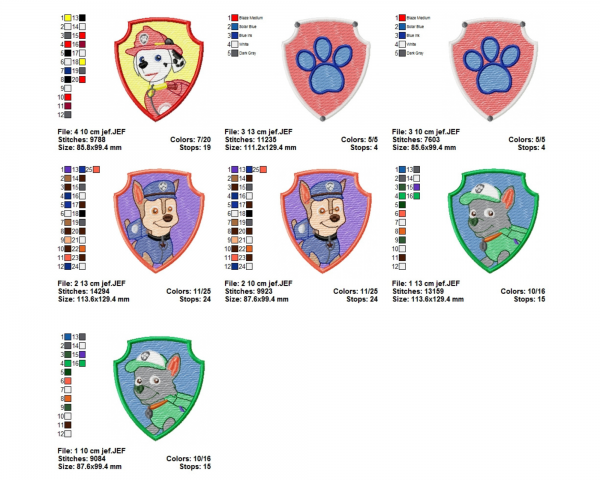 Paw Patrol Cartoon Machine Embroidery Designs-2 Sizes-8 Types-instant download