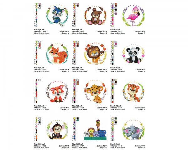 Baby Animal Machine Embroidery Designs-1 Size-12 Types-instant download