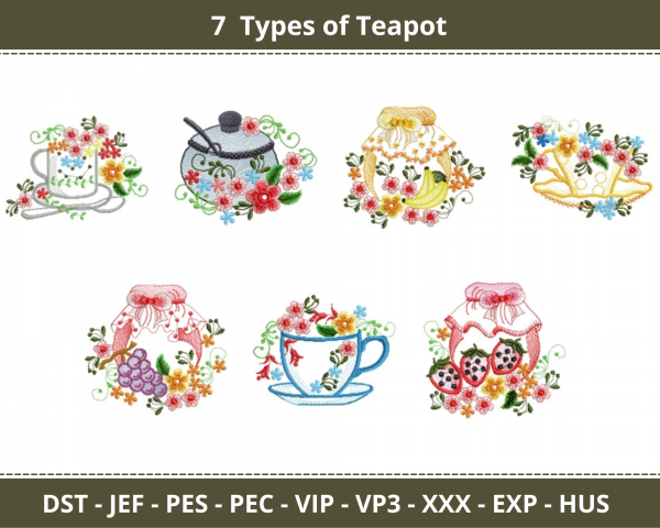 Teapot Machine Embroidery Designs-1 Size-7 Types-instant download