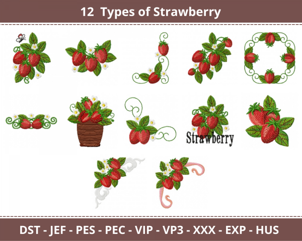 Strawberry Machine Embroidery Designs-1 Size-12 Types-instant download