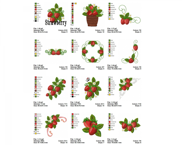 Strawberry Machine Embroidery Designs-1 Size-12 Types-instant download