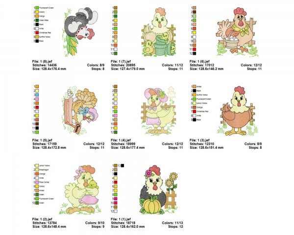 Hen Machine Embroidery Designs-1 Size-8 Types-instant download