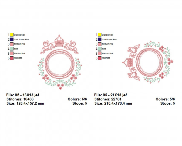 Crown with Frame Machine Embroidery Designs-2 Sizes-instant download