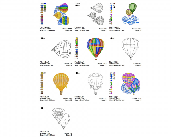 Air Balloon Machine Embroidery Designs-1 Size-22 Types- instant download