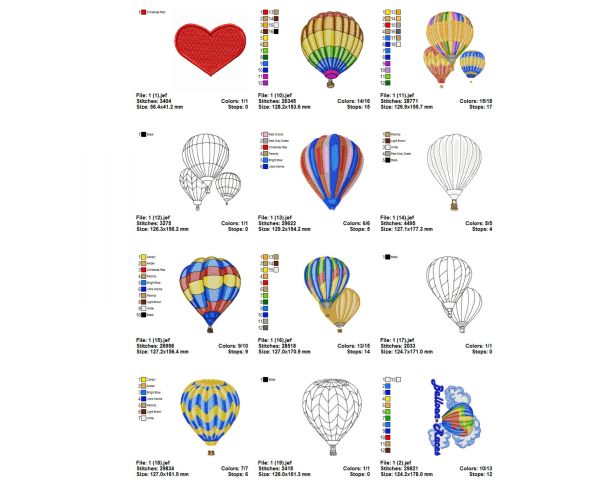 Air Balloon Machine Embroidery Designs-1 Size-22 Types- instant download