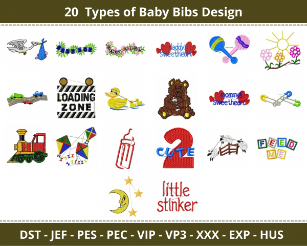 Baby Bibs Machine Embroidery Designs-1 Size-20 Types-instant download