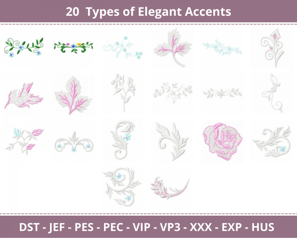 Elegant Accents Machine Embroidery Designs-1 Size-20 Types-instant download