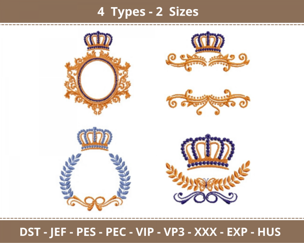 Frame with Crown Machine Embroidery Designs-2 Sizes-4 Types-instant download
